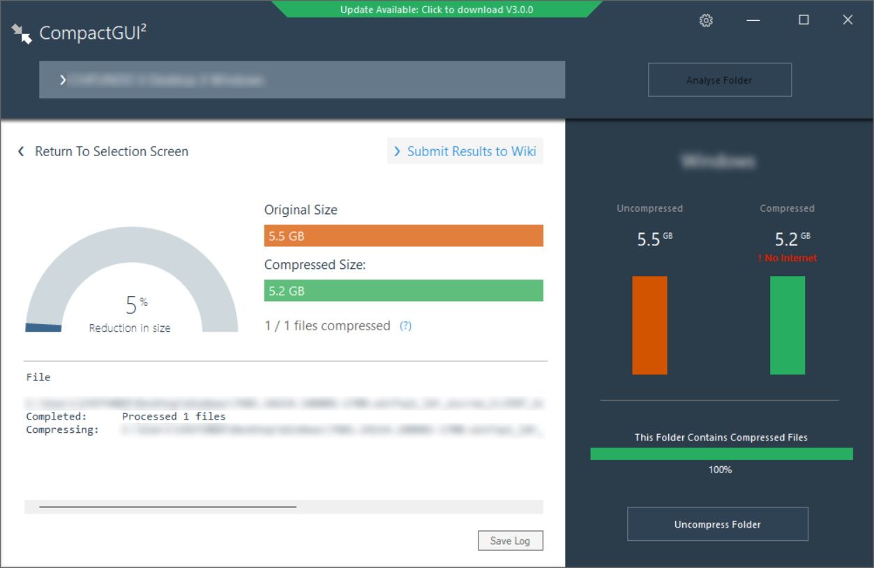 результаты сжатия в CompactGUI