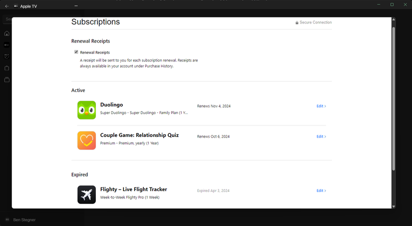 Управление подписками в приложении Apple TV на Windows