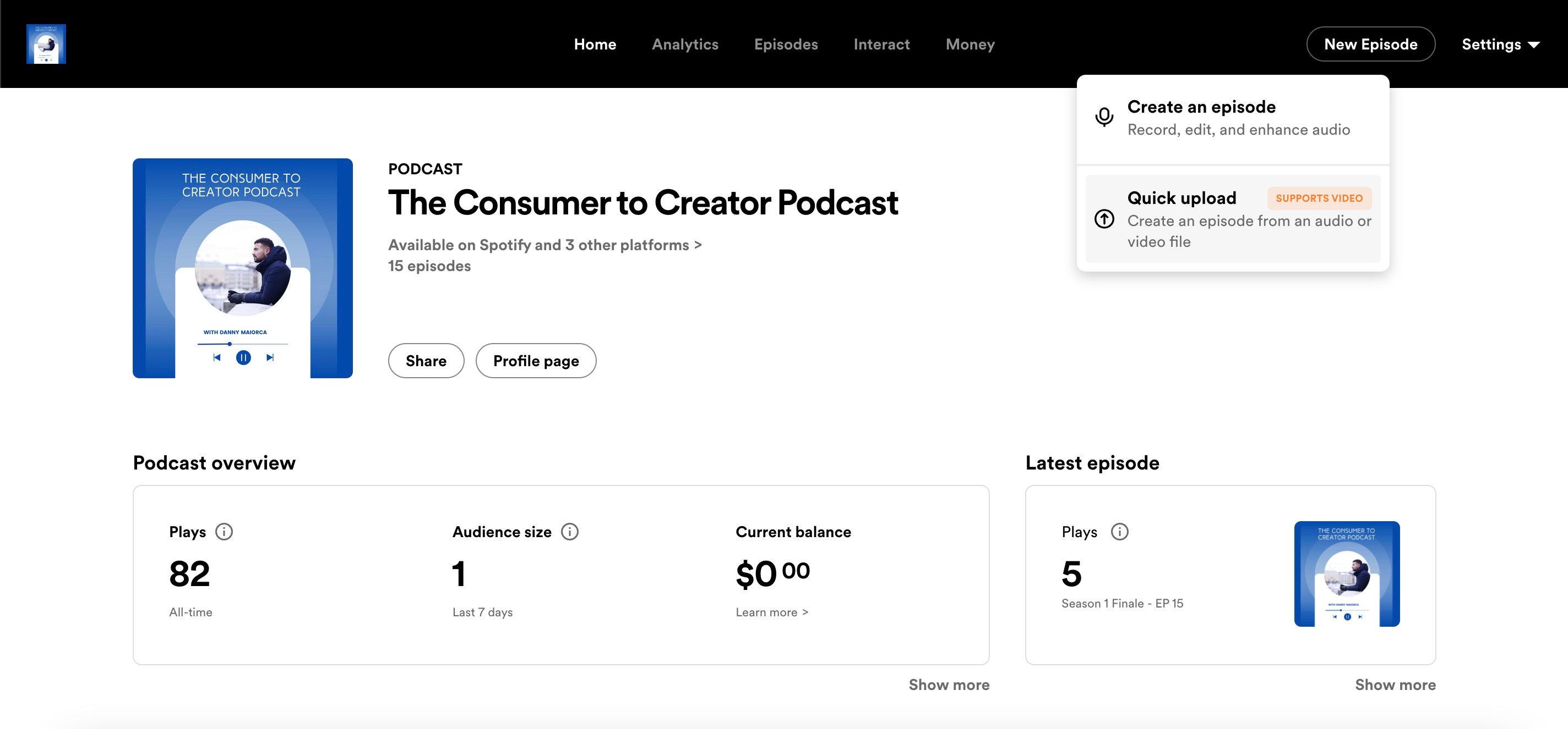 Как найти Quick upload в Spotify for Podcasters