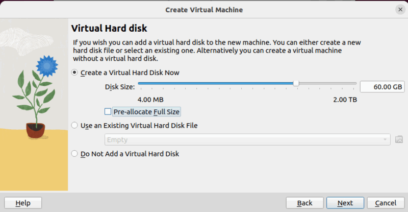 Окно выбора памяти и диска для ВМ.