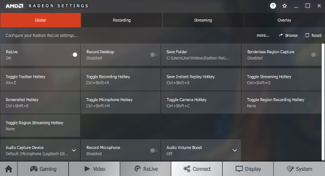 AMD Radeon ReLive: панель записи и стрима