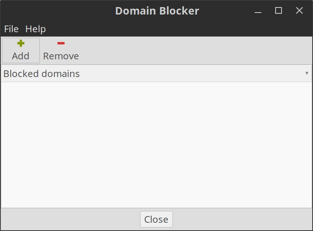 интерфейс блокировщика доменов Domain Blocker в Linux Mint