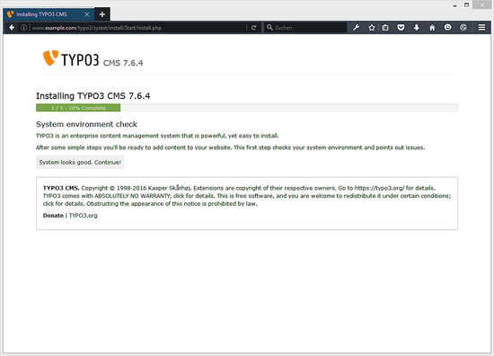 Проверка системы инсталлятором Typo3
