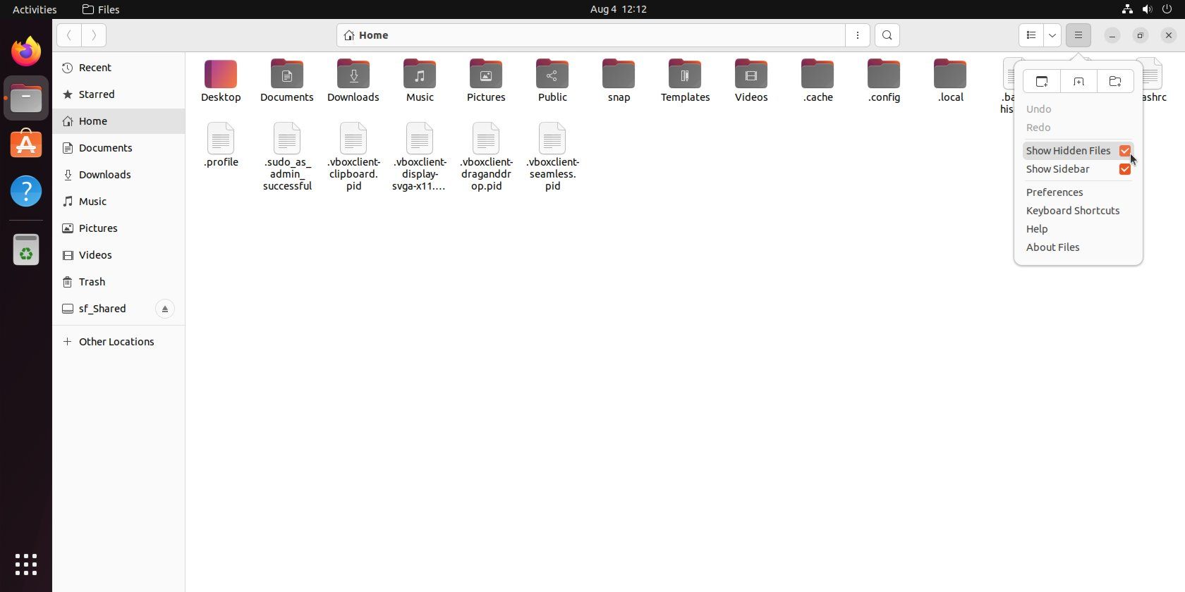 Окно настроек файлового менеджера с включённой опцией Показать скрытые файлы.