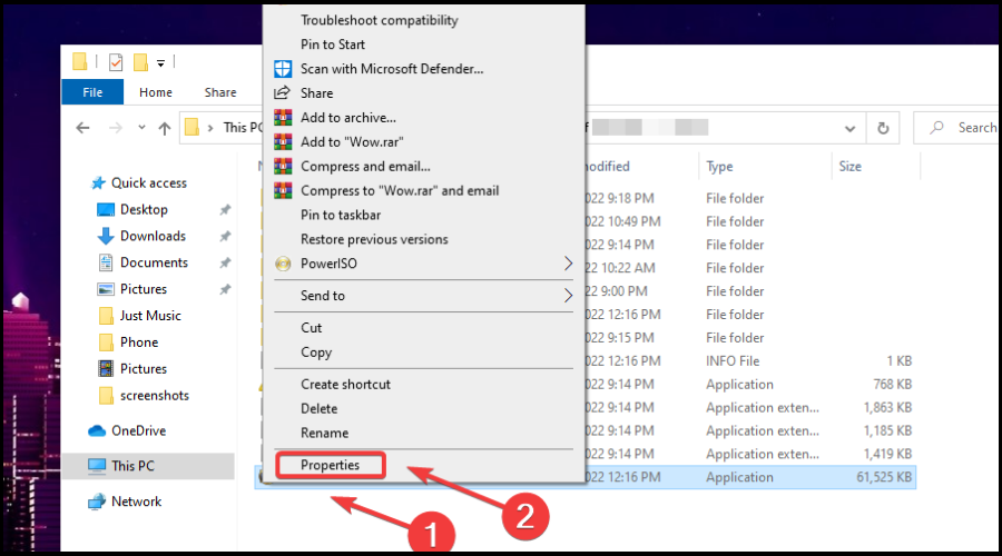 Окно свойств исполняемого файла игры