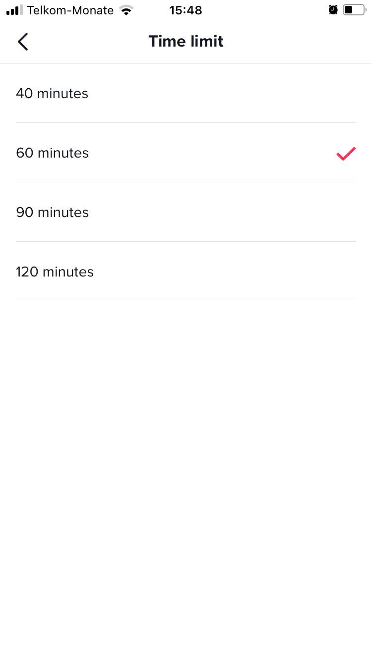 Экран установки лимита времени в TikTok
