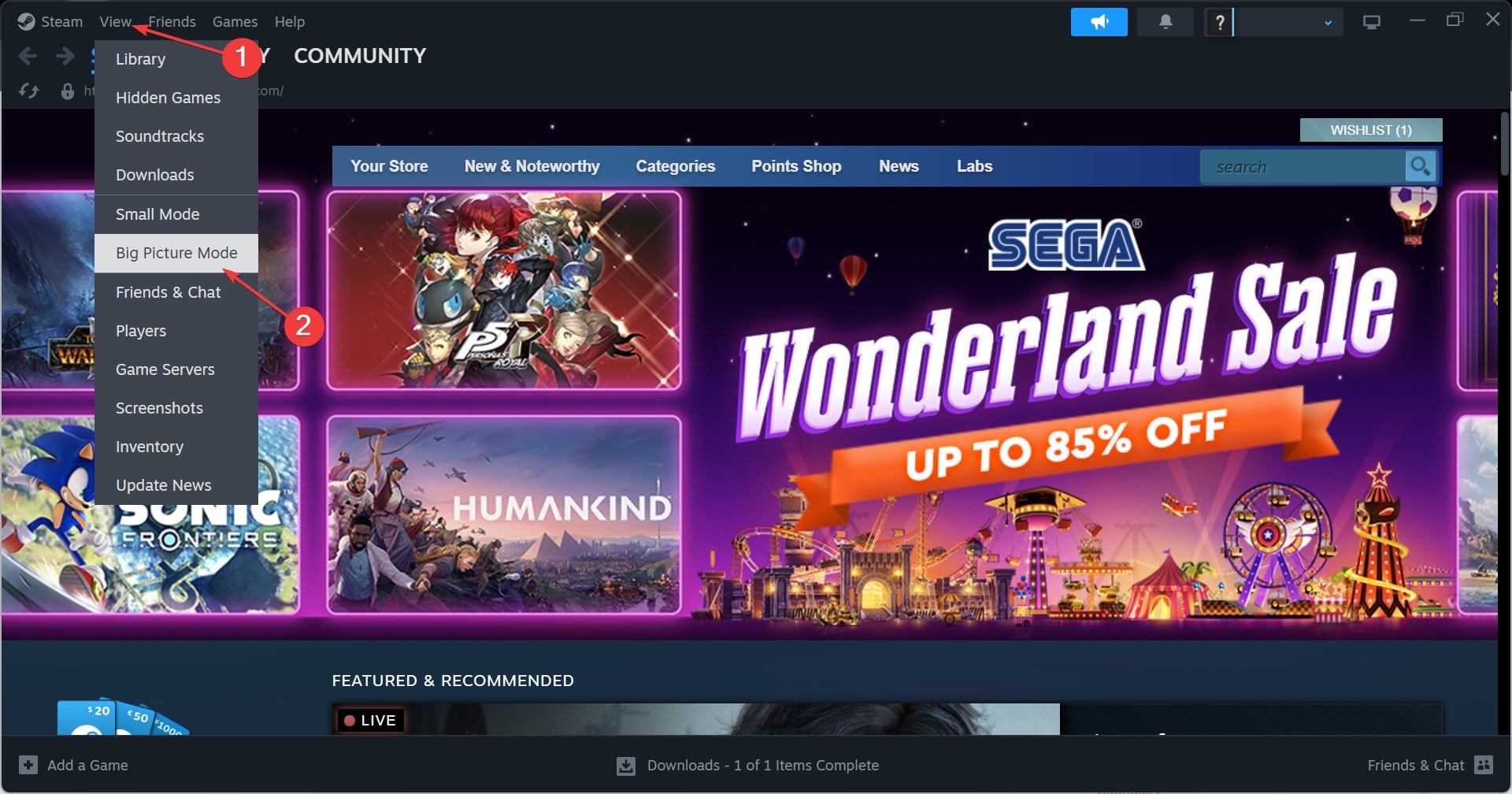 Режим «Большое изображение» в клиенте Steam