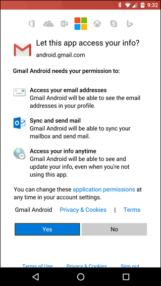 Запрос разрешений на доступ Gmail к аккаунту