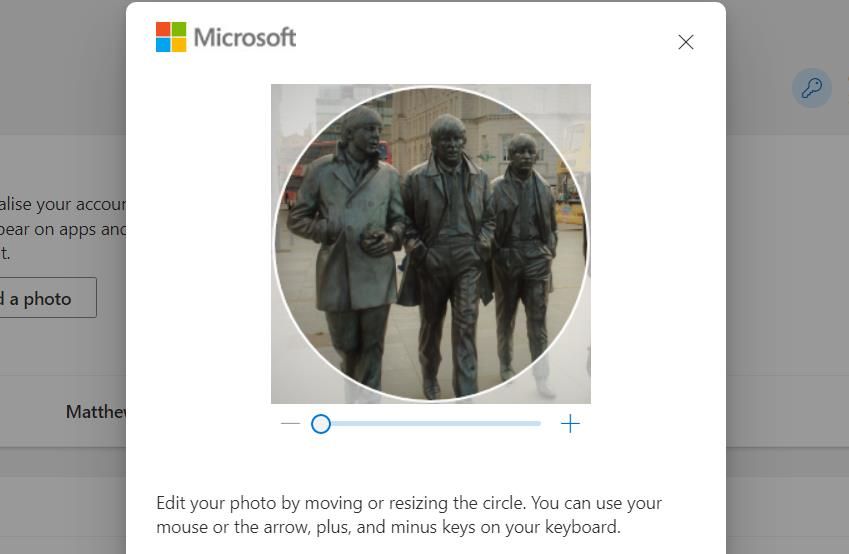 Параметры редактирования изображения учётной записи Microsoft