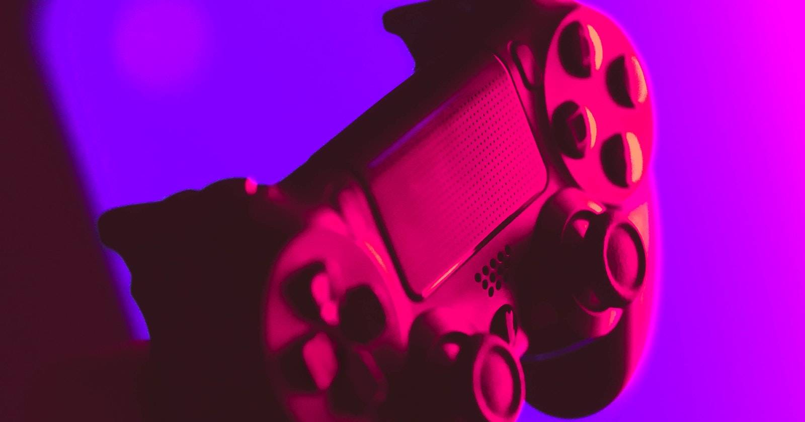 Контроллер PS4 в пурпурно-красном освещении