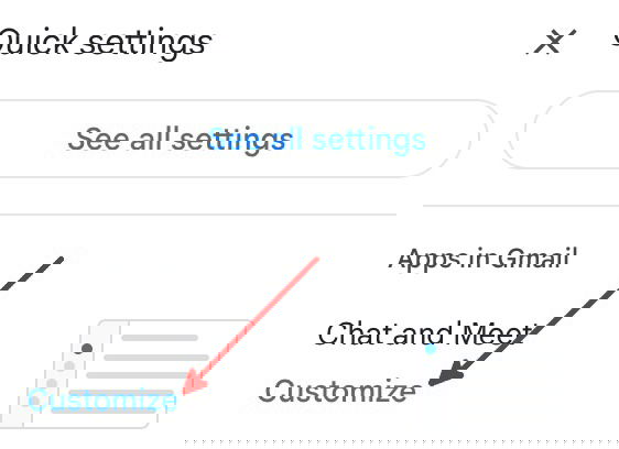 Окно Быстрые настройки Gmail — раздел Приложения в Gmail