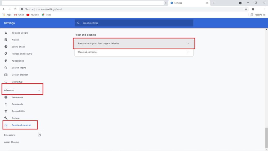 Сброс настроек Chrome