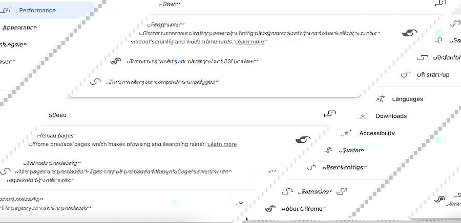 Preload-Einstellungen in Chrome