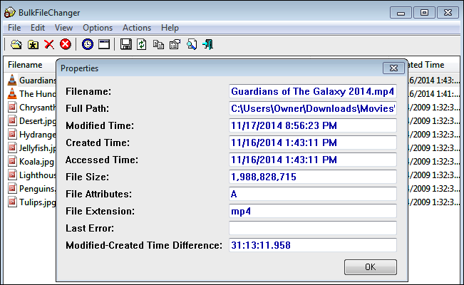 Свойства файла в Windows через BulkFileChanger