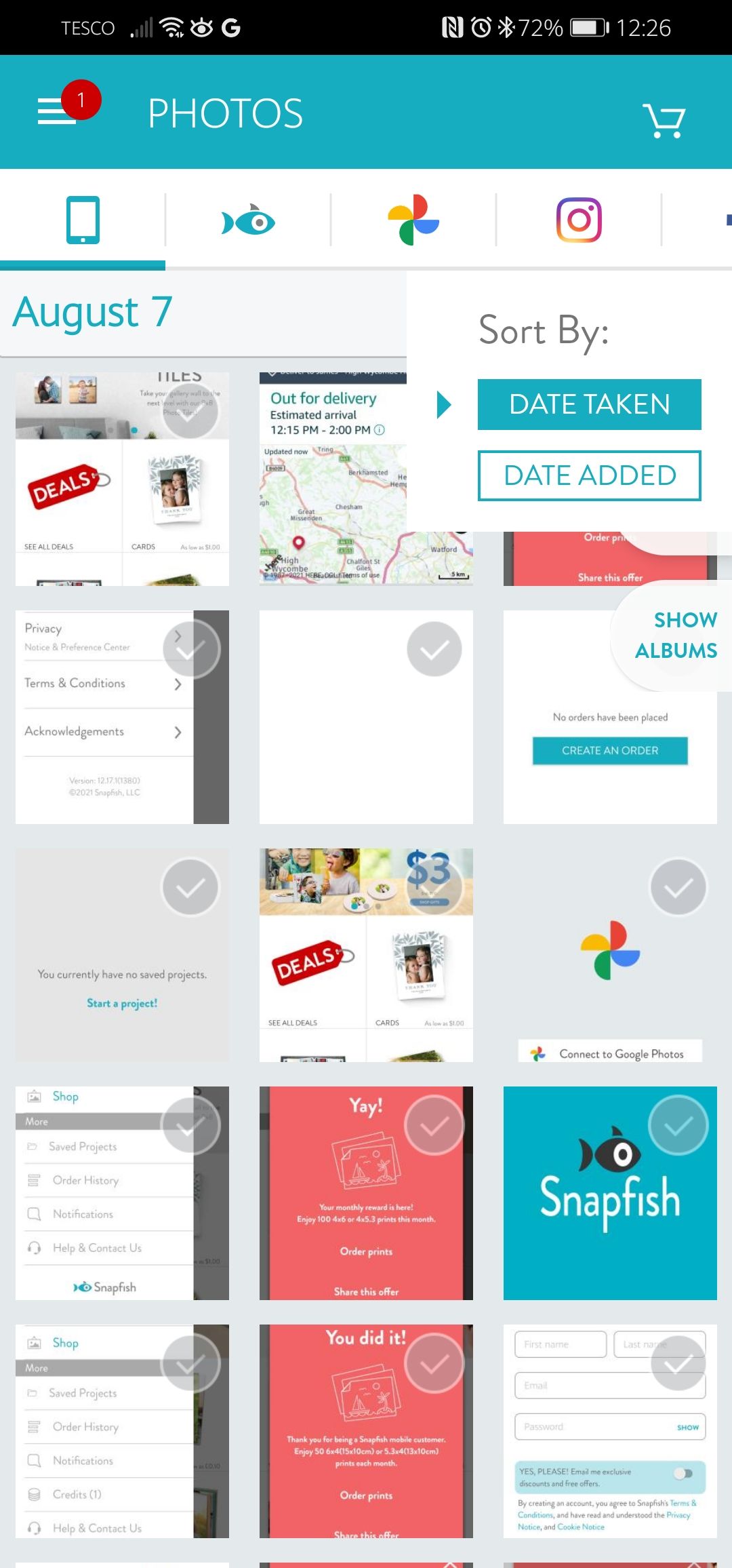Выбор фото по дате для загрузки в Snapfish
