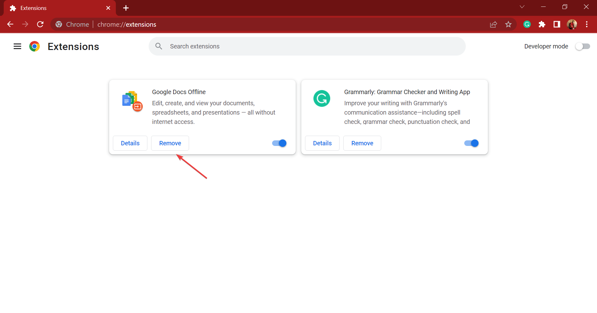 Удаление расширения