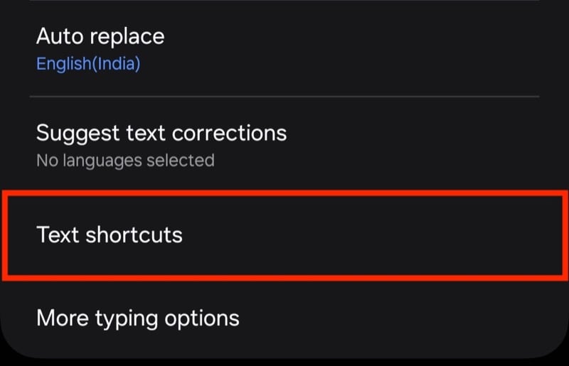 Пункт текстовых ярлыков в настройках Samsung Keyboard