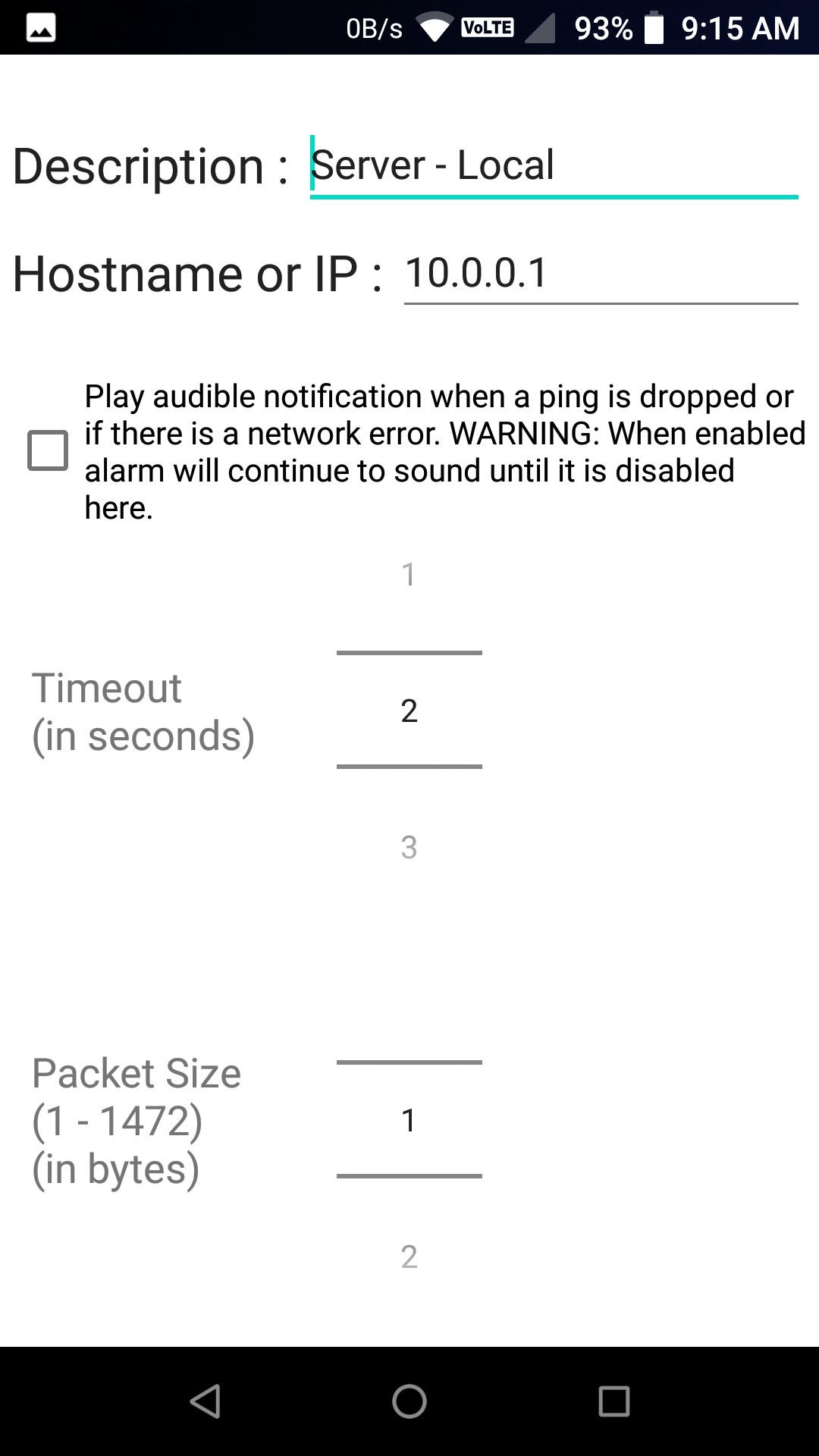 Ping monitor pro settings to change packet size