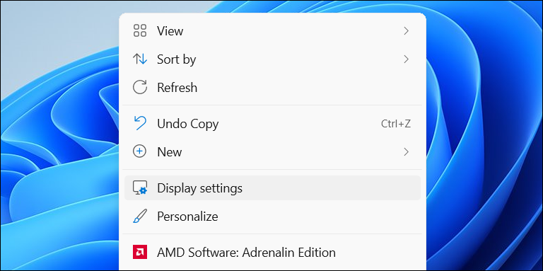 Контекстное меню рабочего стола Windows 11 с опцией Параметры экрана
