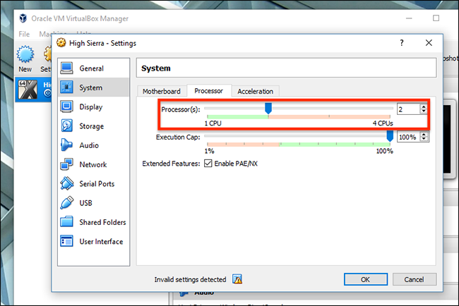 Настройка процессора: минимум 2 CPU
