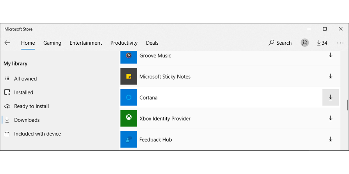 Список доступных обновлений в Microsoft Store