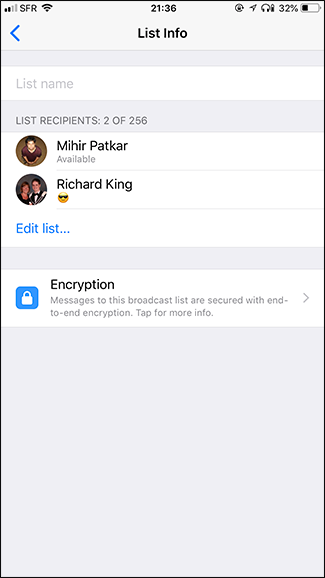 Редактирование получателей в списке рассылки iOS