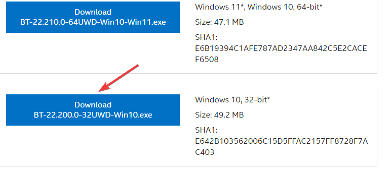 Кнопка загрузки драйвера Intel