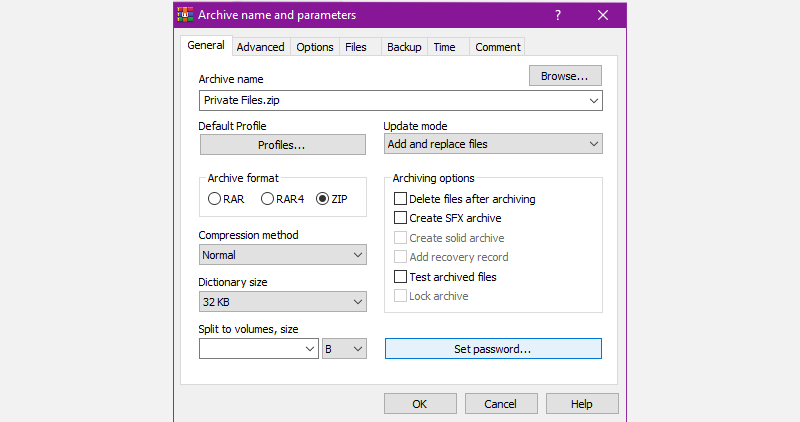 Скриншот: WinRAR шифрует и сжимает файл