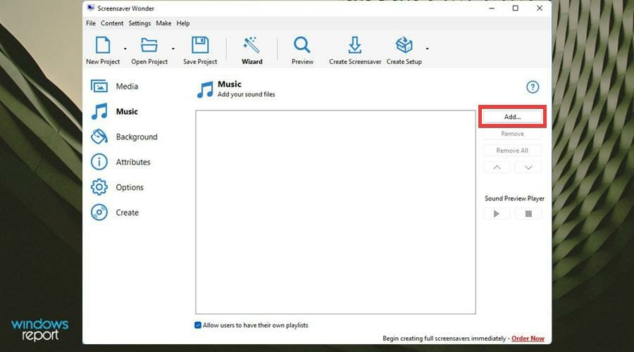 Добавление аудиофайла в проект заставки