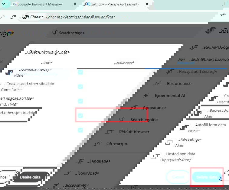 Удаление паролей в Chrome.