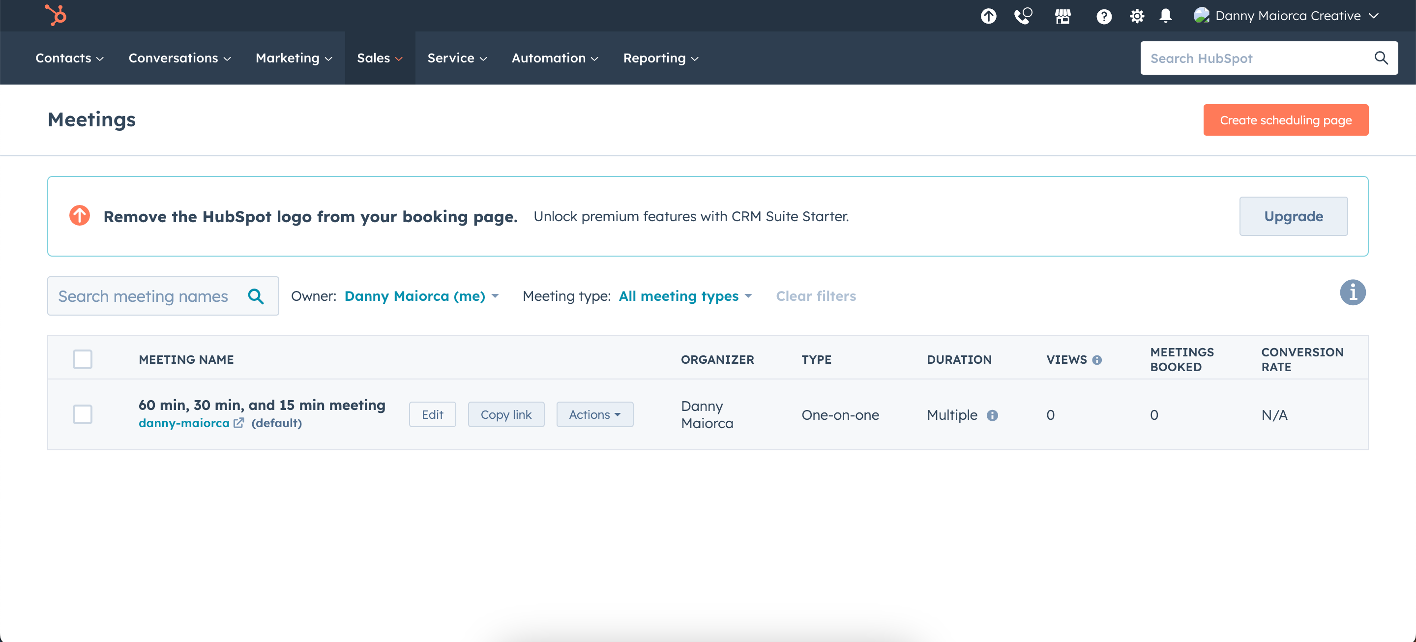Редактирование шаблона встречи в HubSpot