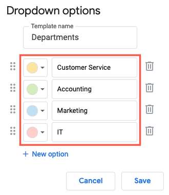 Поля для элементов списка и выбор цвета