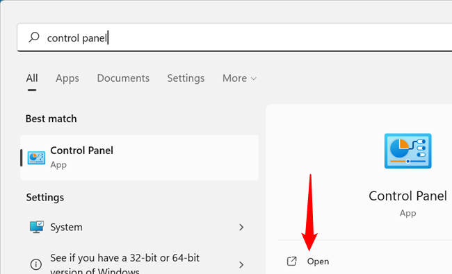 Введите Панель управления в поиске меню Пуск и нажмите Enter.
