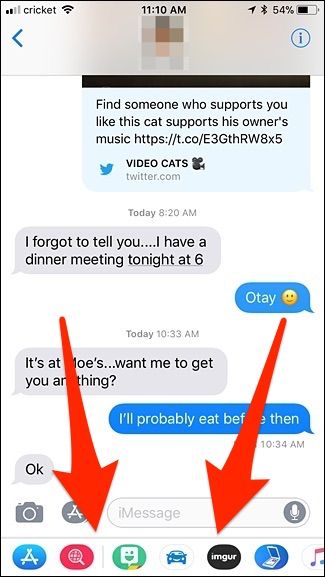 Разговор в Сообщениях с панелью iMessage