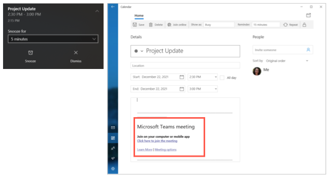 Уведомление о собрании Teams в Windows