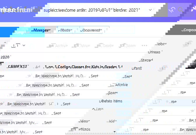 Расширенный поиск в Yahoo Mail