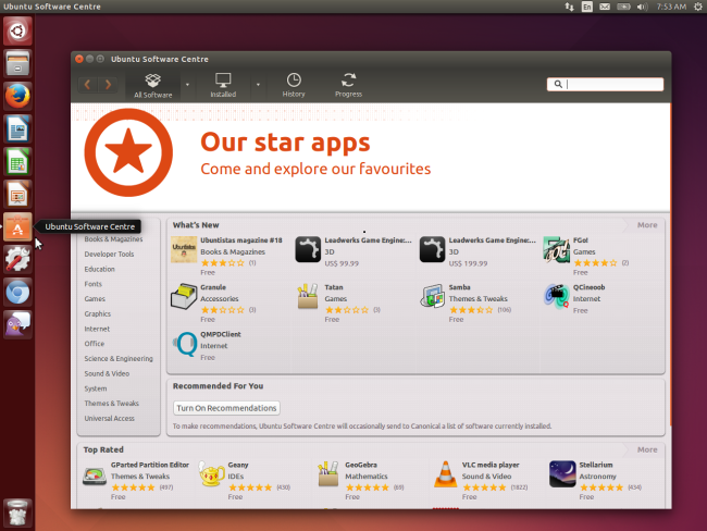 Интерфейс Ubuntu Software для поиска и установки пакетов