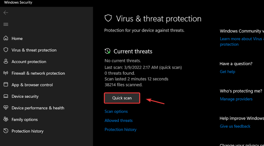 Сканирование антивирусом Windows Defender