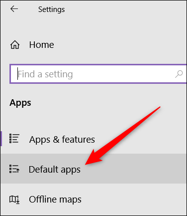 Экран Параметры: раздел Приложения по умолчанию выделен