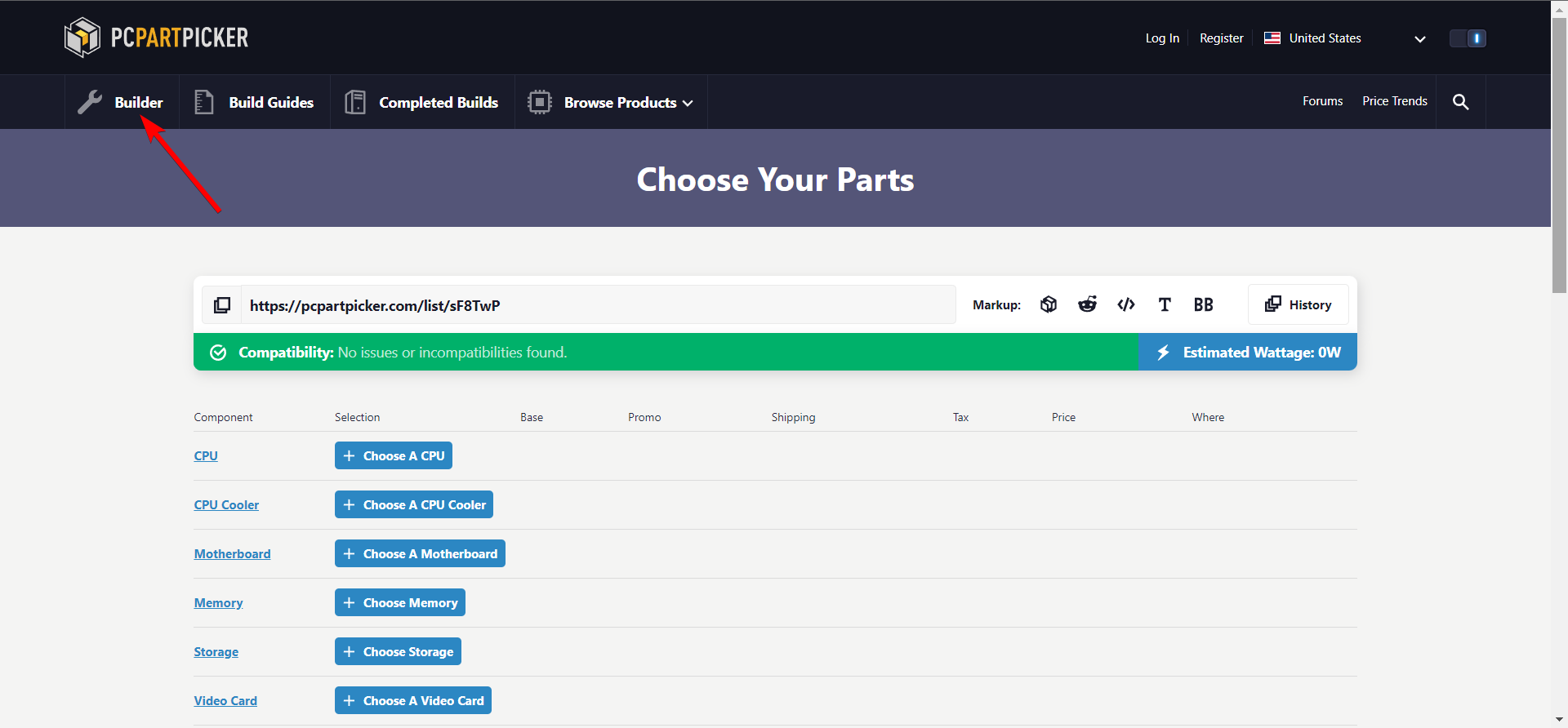 Интерфейс Builder для создания списка компонентов