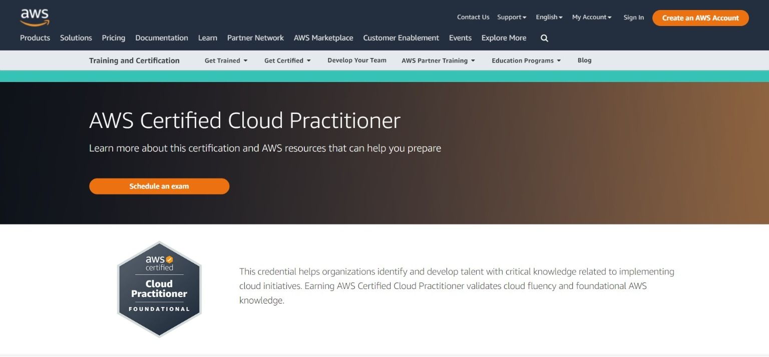 страница AWS Certified Cloud Practitioner