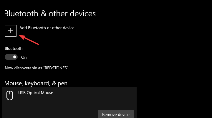 Окно добавления устройства Bluetooth