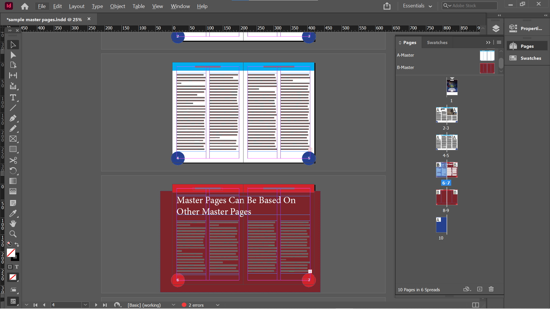 Indesign master pages compared