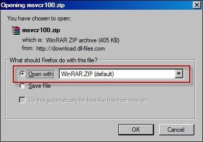 Диалог открытия ZIP-архива с msvcr100.dll