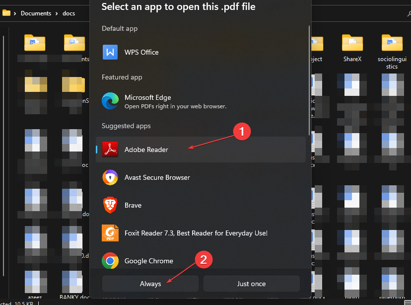 Выбор приложения Adobe и установка по умолчанию