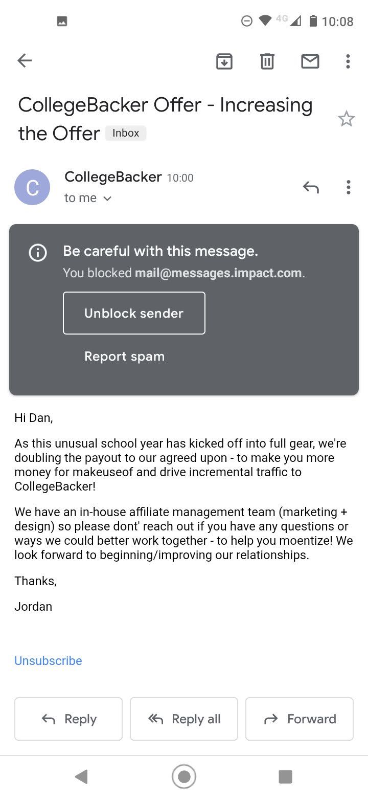 Подтверждение блокировки в мобильном приложении Gmail