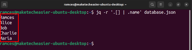 Терминал: список имён из базы без JSON-форматирования