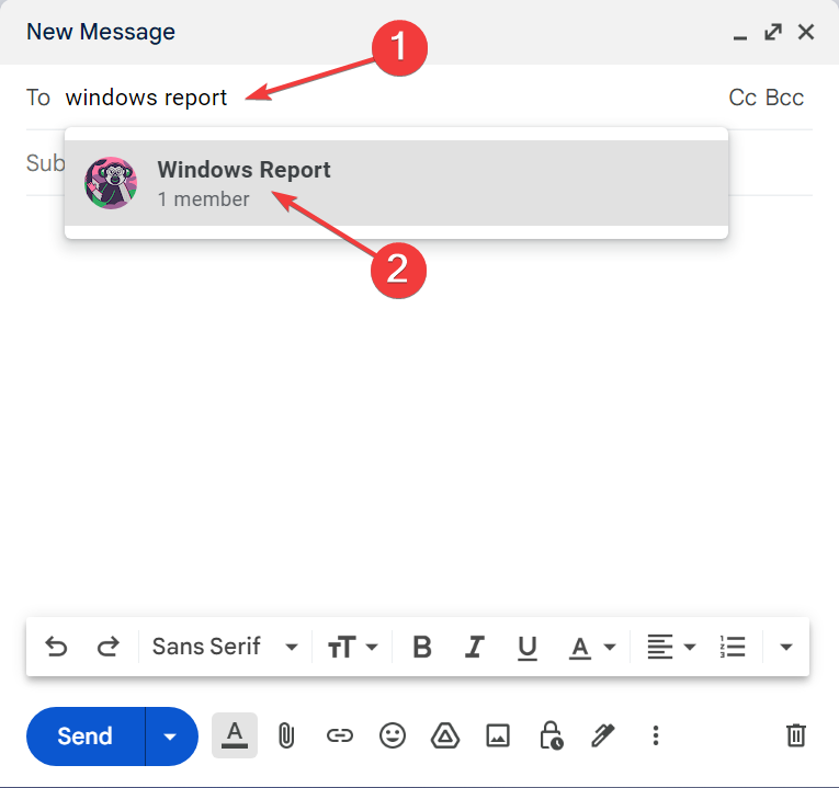 Подстановка имени метки в поле Кому для отправки письма всей группе