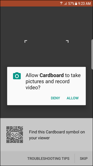 Cardboard: запрос доступа к камере и сканирование QR-кода
