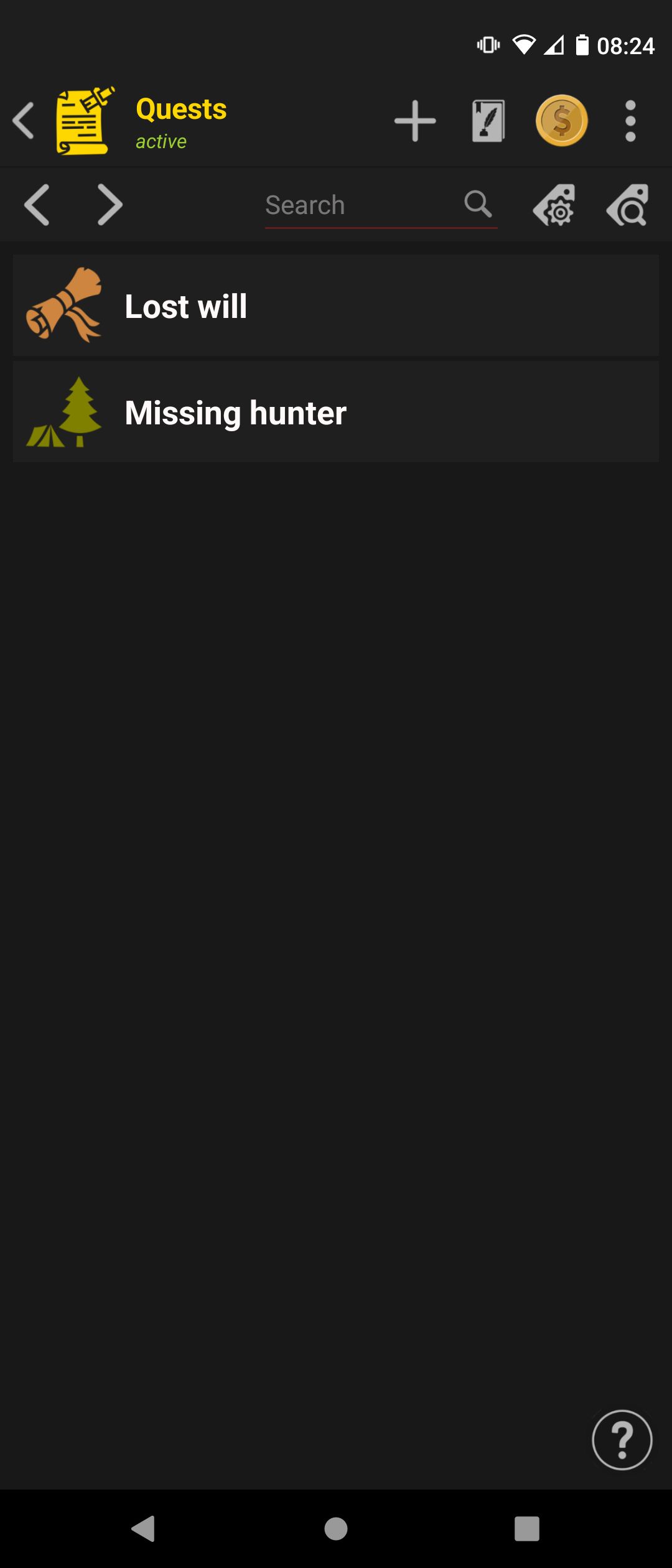 Управление активными квестами в RPG Notes